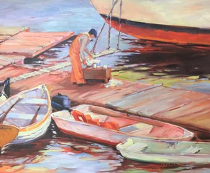 Pêche dans le Maine, vers 1980-95 (huile sur toile)