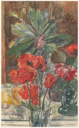 Étude de fleurs de pavots et de rhododendrons