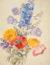 Fleurs jaunes, rouges et bleues