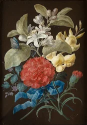 Ensemble de quatre natures mortes avec papillons (gouache sur papier monté sur panneau)