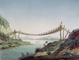 Pont de corde près de Penipe, traversant la rivière Chambo, Mexique, 1810