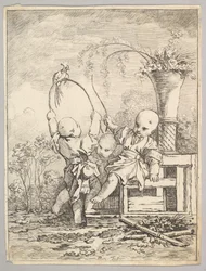Enfants chinois jouant avec un perroquet, 1760-70