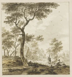Paysage avec figures et pêcheur à droite
