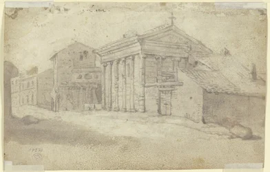 Rue avec un ancien temple d