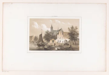 Vue de la ville avec rivière et église