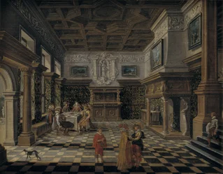 Intérieur somptueux de la Renaissance avec un banquet