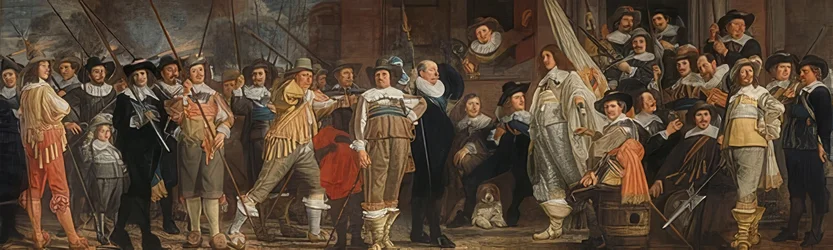 Officiers et autres tireurs sous la direction du capitaine Roelof Bicker et du lieutenant Jan Michielsz Blaeuw. Vers 1640-43