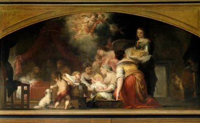 La naissance de la Vierge Marie. Peinture de Bartolomé Murillo (1618-1682), 1661. H. 1,79 x 3,49 m, Paris, Musée du Louvre