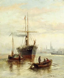 Scène de port avec vue de Venise