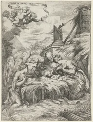 Adoration par Marie, Joseph et les anges