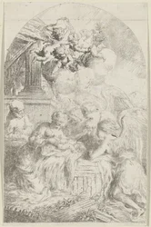 Enfant Jésus adoré par trois anges