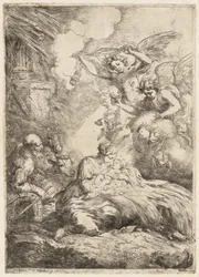 La Sainte Famille adorée par les anges La grande nativité, c. 1655