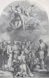 Planche 41 : Saint Jean-Baptiste prêchant à une grande foule et baptisant des enfants, 1756. Créateurs : Bartolomeo Crivellari, Gabriel Söderling