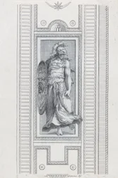 Planche 15 : figure mythologique portant un casque et tenant un bouclier