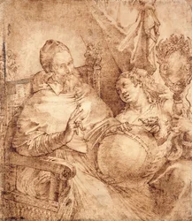 Portrait du pape Grégoire XIII, trois-quarts, assis dans un fauteuil
