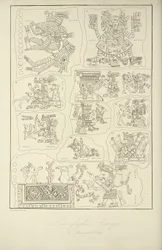 Hiéroglyphes aztèques du manuscrit de Veletri, illustration de 