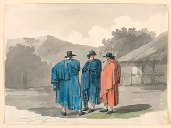 Dessin, Groupe de trois paysans dans un village, 1807-08