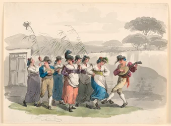 Dessin, "Saltarello Romano", Danse des paysans dans les environs de Rome, 1807-08
