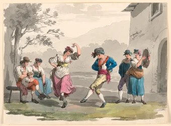 Dessin, "Saltarello Romano", Danse des paysans dans les environs de Rome, 1807-08