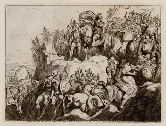 Hannibal traversant les Alpes pour entrer en Italie, 218 av. J.-C. (eau-forte)