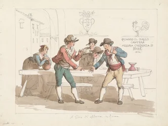 Partie de « Morra » dans une osteria romaine, illustration tirée de l’ouvrage « Costumes et coutumes romaines »