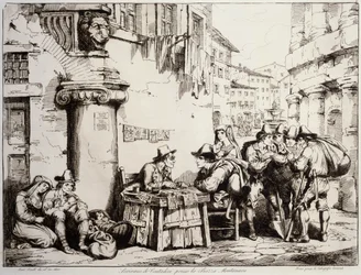 Scribe sur la Place Montanara à Rome