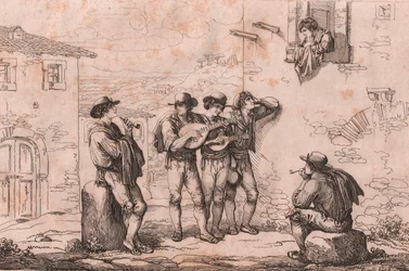 Sérénade à Rome, gravure de Bartolomeo Pinelli