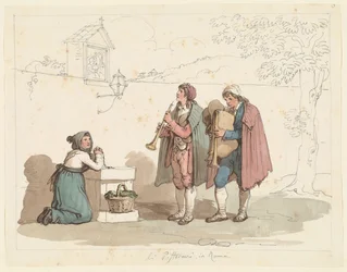 Le joueur de cornemuse et le joueur de fifre à Rome, illustration pour Costumes et coutumes romains