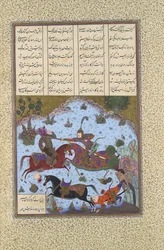 Gustaham tue Lahhak et Farshidvard, Folio 349v du Shahnama