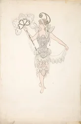 Conception de costume pour Dame avec un éventail, 1890-1899