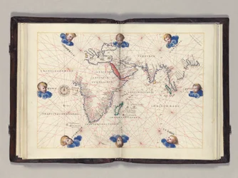Fos. 11v-12r Carte 3 : Océan Indien, atlas portulan du monde, Venise, vers 1542-46