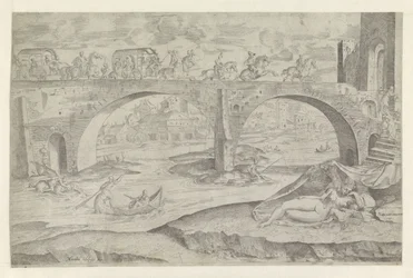 Vénus et Amour dans une vue urbaine avec un pont