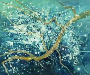 Branches dorées, eaux bleues