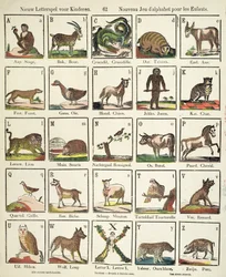 Alphabet franco-flamand (gravure sur bois en couleur)