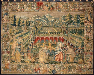 Scène de récolte de fruits. Tapisserie des manufactures de Bruxelles. 16ème siècle Gênes, Musei di Strada Nuova