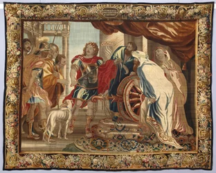 Le roi Alexandre le Grand tranche le nœud gordien. Tapisserie réalisée dans les manufactures de Bruxelles. XVIe siècle Gênes, Musei di Strada Nuova