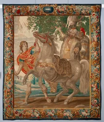 Alexandre le Grand dompte le cheval Bucéphale. Tapisserie fabriquée dans les manufactures de Bruxelles. 16ème siècle Gênes, Musei di Strada Nuova
