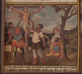 Maarke. Chapelle (Sint-Vincentiuskapel). intérieur. Peinture. Le martyre de Saint Vincent. 19ème siècle. (détail)