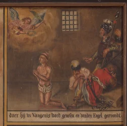 Maarke. Chapelle (Sint-Vincentiuskapel). intérieur. Peinture. Le martyre de Saint Vincent. 19ème siècle. (détail)