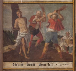 Maarke. Chapelle (Sint-Vincentiuskapel). intérieur. Peinture. Le martyre de Saint Vincent. 19ème siècle. (détail)