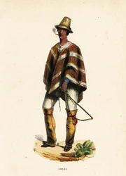 Homme Mapuche du Chili fumant un cigare