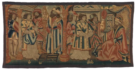 Tapisserie, Deux scènes de la vie de Saint Laurent, possiblement réalisée à Tournai, Belgique, ou dans le Bas-Rhin, France ou Allemagne