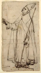 Dessin, évêque debout, vers 1620