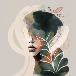 Portrait de femme avec des éléments floraux