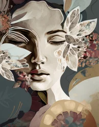 Portrait de femme avec des éléments floraux