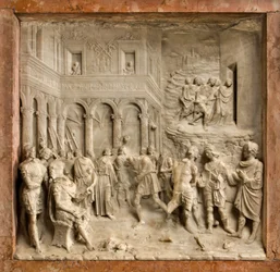 Crypte, Arche des Saints Marcellin et Pierre Exorciste, Saints Marcellin et Pierre devant le juge