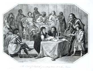 Le Comte de Pembroke présentant Henri III (1207-72) aux barons, 1216 gravé par Saunders