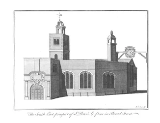 La perspective sud-est de St. Peters Le Poor à Broad Street, vers 1756