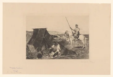 Paysage avec tente et cavalier