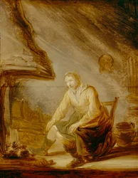 Femme devant un feu